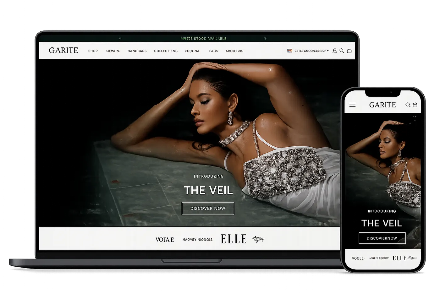 Garite store shown on laptop and phone mockup